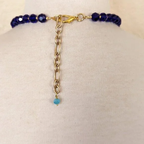 Elegant Royal Blue & Aqua, Gray Labradorite Beaded Pendant Necklace